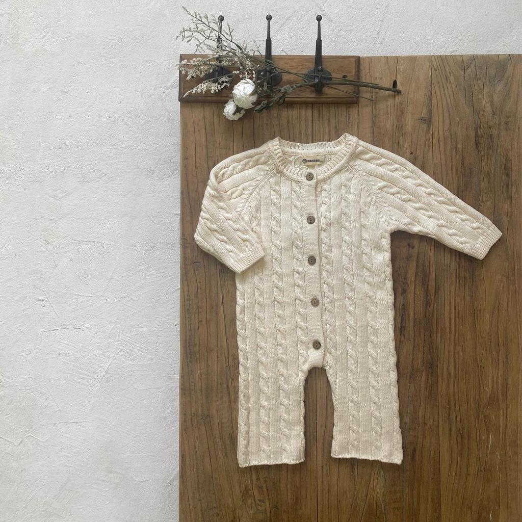 Unisex Baby Winter Cotton Knitted Sweater Jumpsuit: Long, Twisted Wool Design