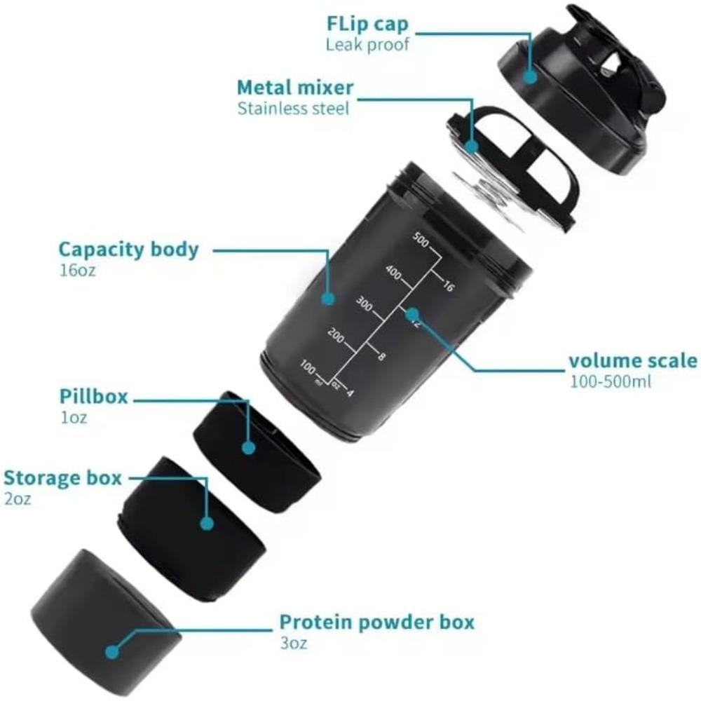 3-слойный шейкер, бутылка для протеина, чашка для коктейля с порошком, бутылка для воды, пластиковая чашка для смешивания, бутылка для упражнений для бодибилдинга