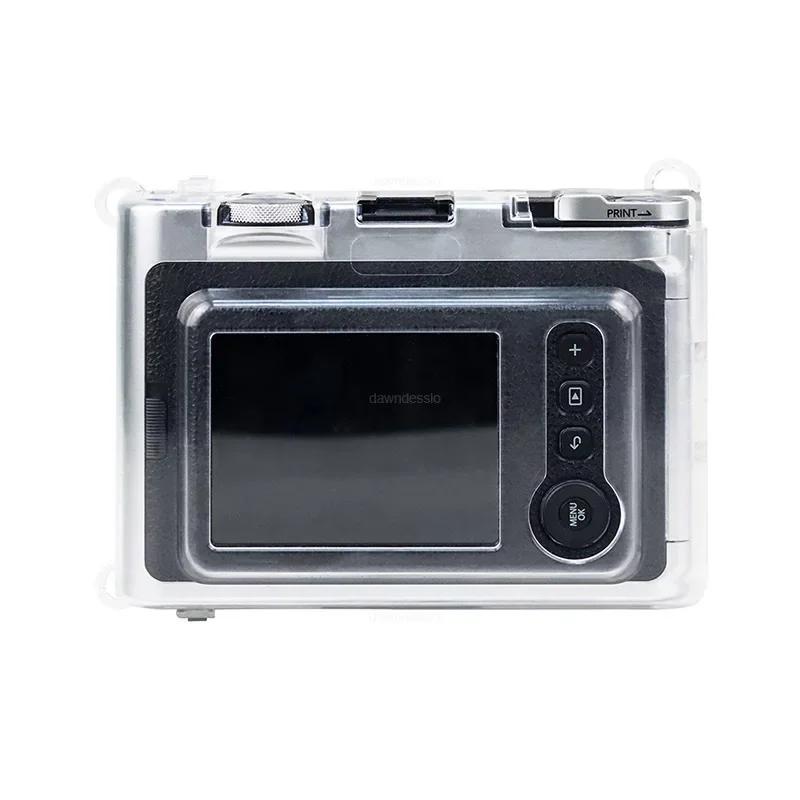 Прозрачный чехол для камеры моментальной печати Fujifilm Instax Mini EVO, кристально прозрачная жесткая накладка, со съемным плечевым ремнем