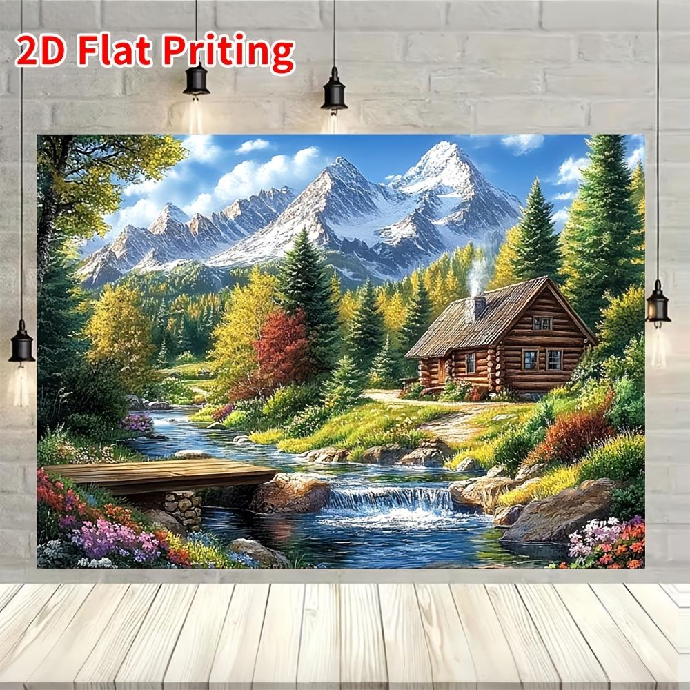 2D plane, 1 piece of mountain cabin landscape background fabric, suitable for home wall decoration, photography, and parties