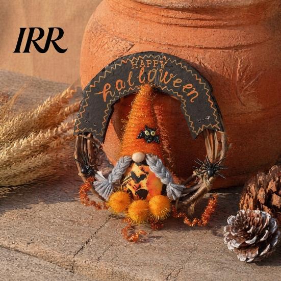 Indoor Outdoor Halloween Garland Gnome Rattern Wreath, Handmade Decoration with Spider And Tinsel Accents, Front Porch Hanging Decor Wreath