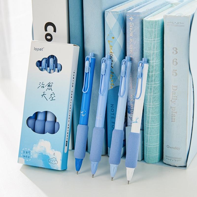 Набор гелевых ручек Blue Sky из 4 шт., шариковая ручка Soft Touch, шариковая ручка 0,5 мм, черные чернила черного цвета для письма, офиса, школы