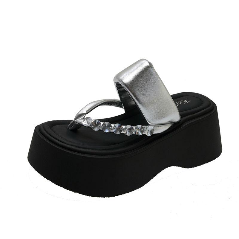 Новые летние сандалии, небольшой каблук, шлепанцы со стразами