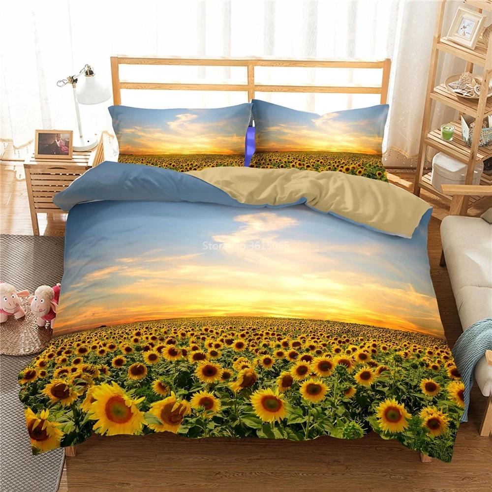 Plant Scenery Series Pattern Bedding Set 3d Sunflower Duvet Cover Set with Pillowcases Europe/Australia/USA Twin Queen King Size