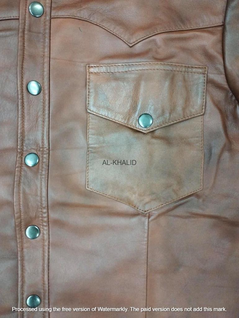 Стильная мужская рубашка ручной работы для вечеринки, коричневая, официальная, повседневная, 100% овечья кожа