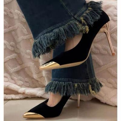 Черные замшевые туфли на высоком каблуке из металла, женские туфли на тонком каблуке 2025 года, новые туфли для банкета, для пожилых людей, Imperial Sister, с заостренным носком