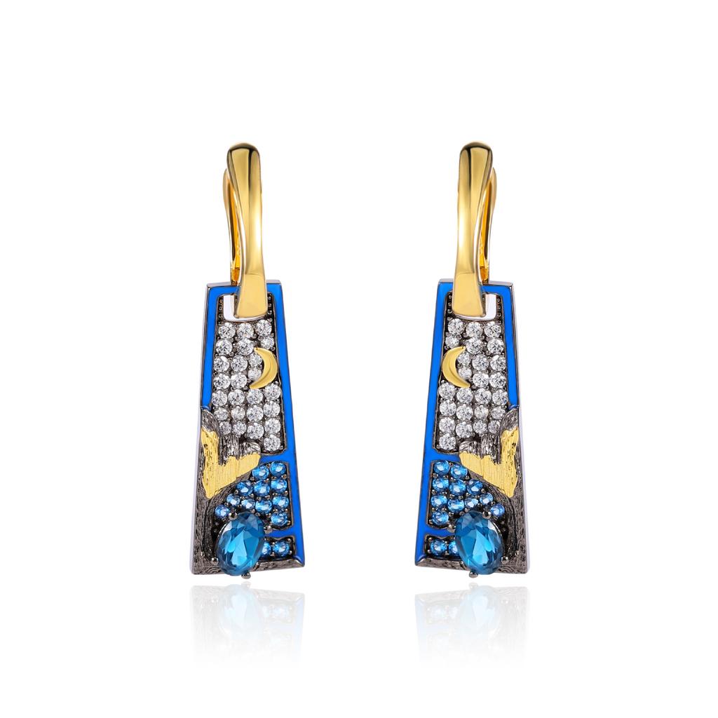 Серьги из стерлингового серебра 925 пробы с сапфиром и натуральным топазом, нишевые квадратные серьги, оригинальный дизайн, красочные серьги-сокровища для женщин