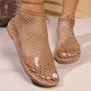 Fashion Plus Size Cutout Mesh Shoes Women's Summer Soft Sole Versatile Foreign Style Soft Sole Non-slip Rhinestone Flat Sandals