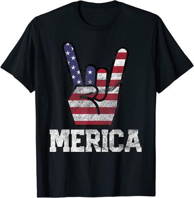 Футболка унисекс в стиле ретро с американским флагом Merica Rock Sign 4 июля