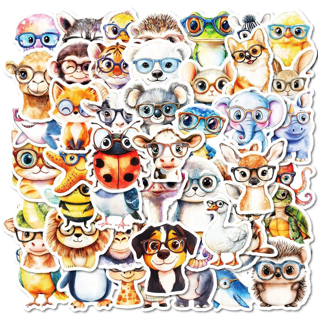 50 Creative Anthropomorphic Animal Graffiti Stickers Cultural Glasses Starfish Decorative Mobile Phone Case Refrigerator Stickers