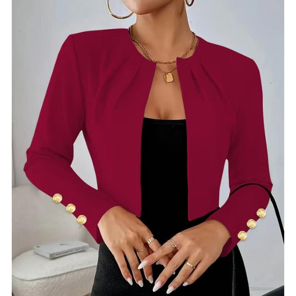 Женский повседневный однотонный приталенный пиджак-костюм с плиссированным воротником и длинными рукавами