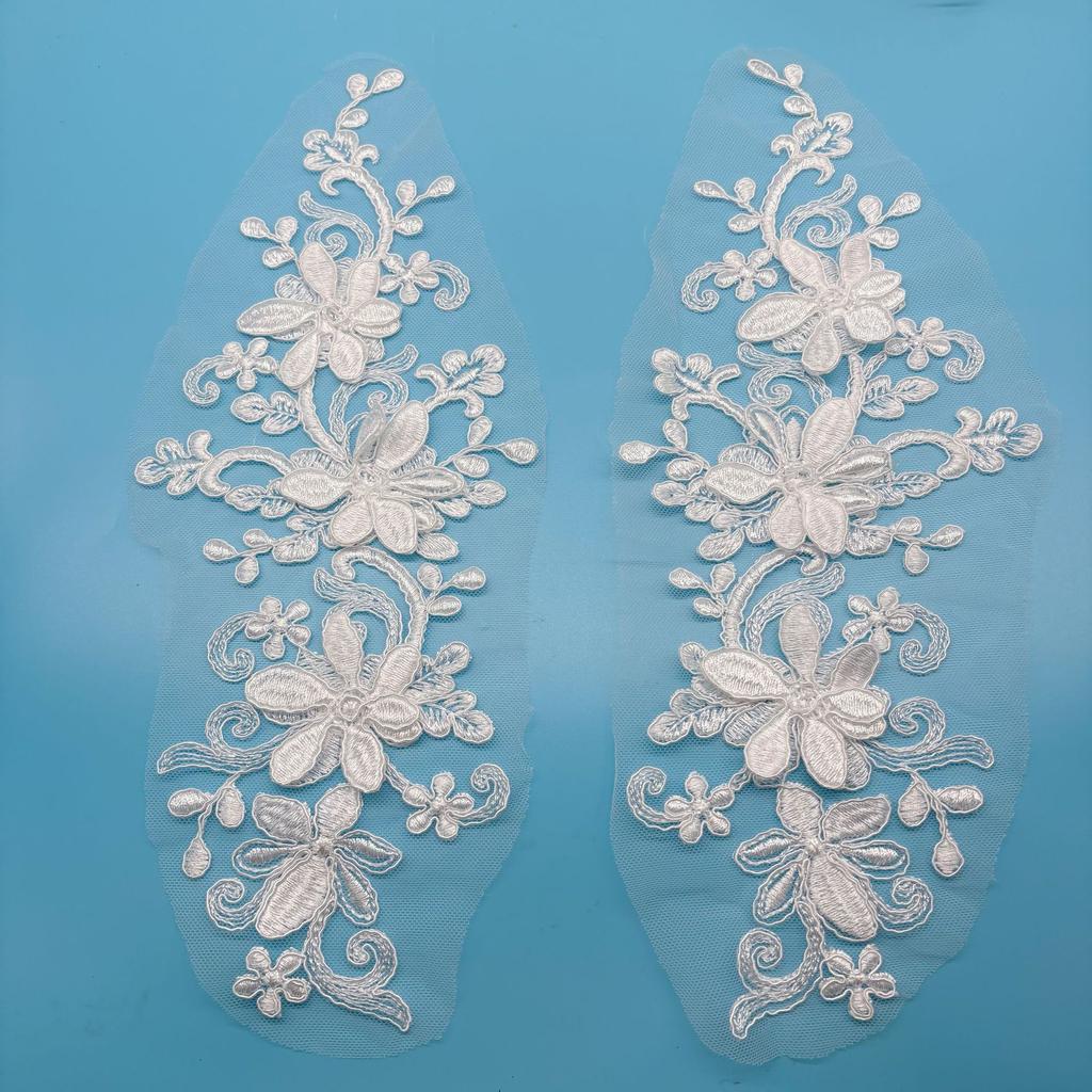 Handmade White Embroidered Lace Car Bone Three-Dimensional Lace Performance Dress Wedding Hem Cloth Sticker Clothing Pair Flower Accessories