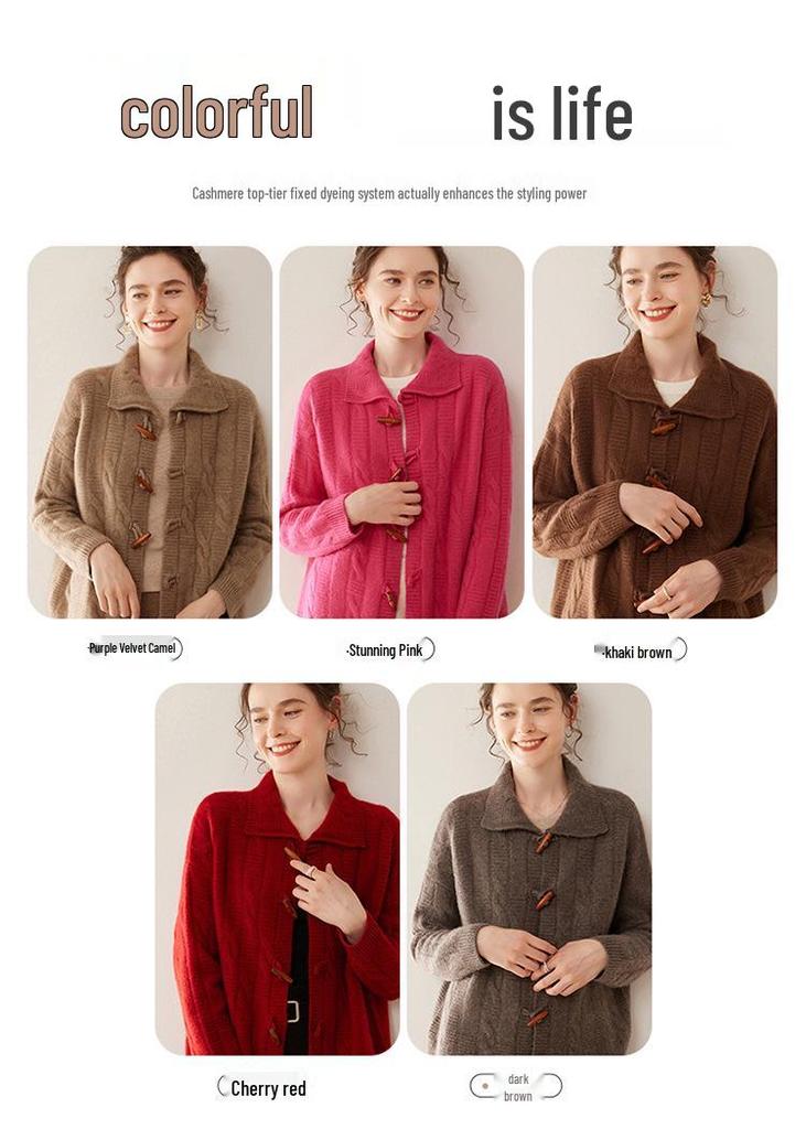 Women's Cashmere Knit Cardigan: Long Sleeve, Loose Fit, Thick, Stylish, Versatile, Soft, Skin-Friendly for Autumn and Winter