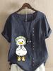 Women's Fashion Cartoon Duck Print Shot Sleeve T-shirt Loose Cotton Shirt Casual Loose Summer Blouse Tops Plus Size