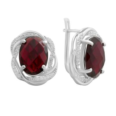 Серебряные серьги с искусственным гранатом nano 9.683ct, фианитами (60002304)