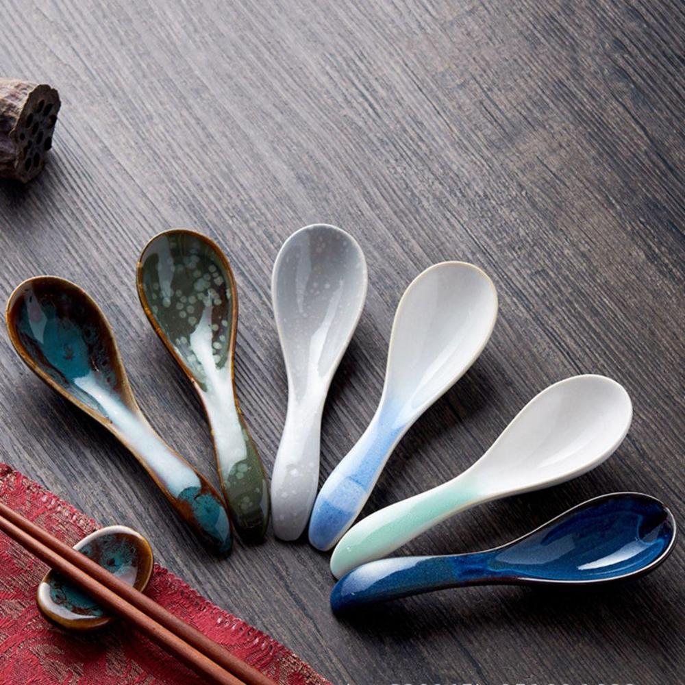 Kids Adults Ceramic Mixing Dinnerware Eating Kitchen Utensil Soup Spoons Cutlery Tableware