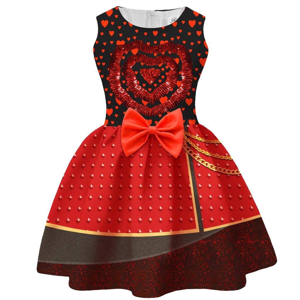 Kids love-Descendants5 Princess Pink Costume Queen Red Print Dress for Girls Halloween Fantasia Clothing Children Carnival Party Suit