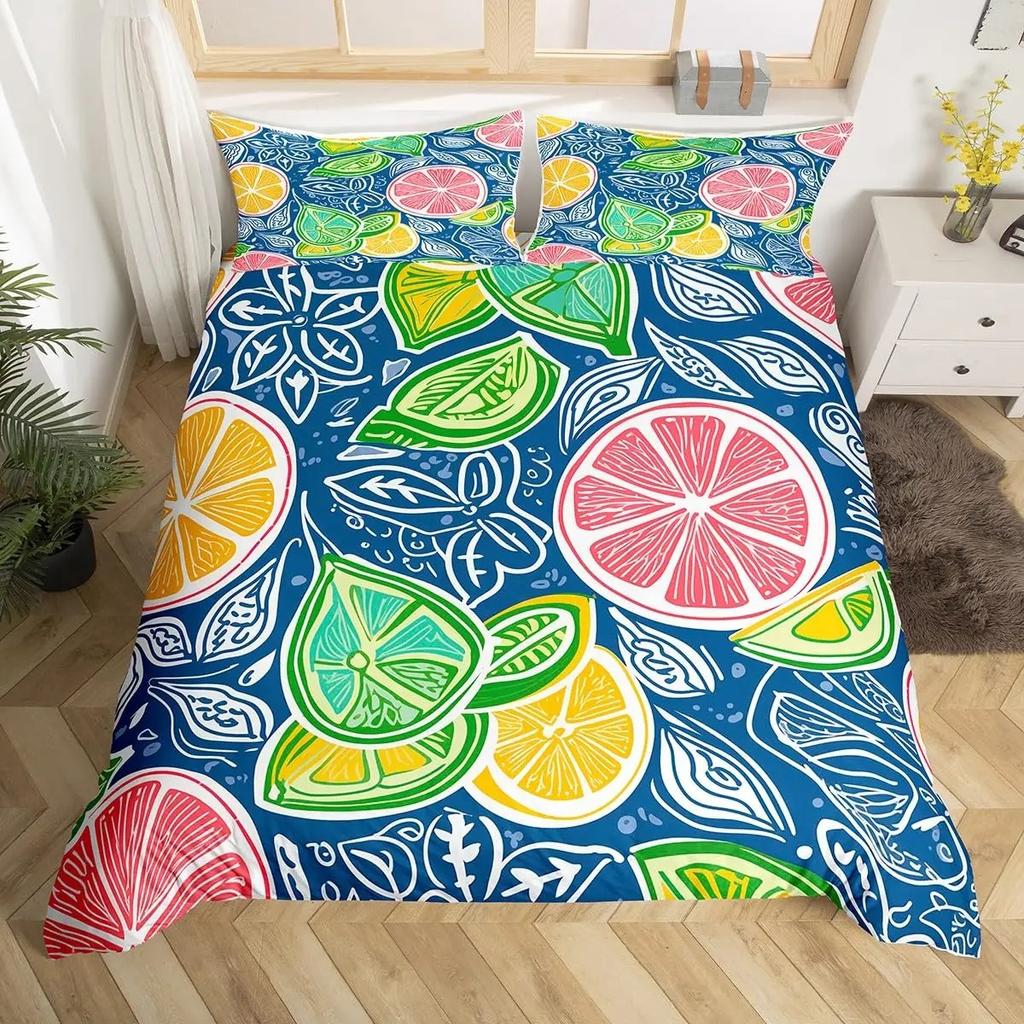 Fruits Duvet Cover Strawberry Banana Mango Lemon Pineapple Bedding Set Grapes Orange Comforter Cover,Summer Fruit Quilt Cover