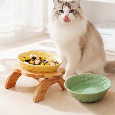 Миска для кормления кошек, керамическая миска для кошек, ручная работа, кормушка для собак, поилка, деревянная рама, одинарная миска, принадлежности для мисок для домашних животных