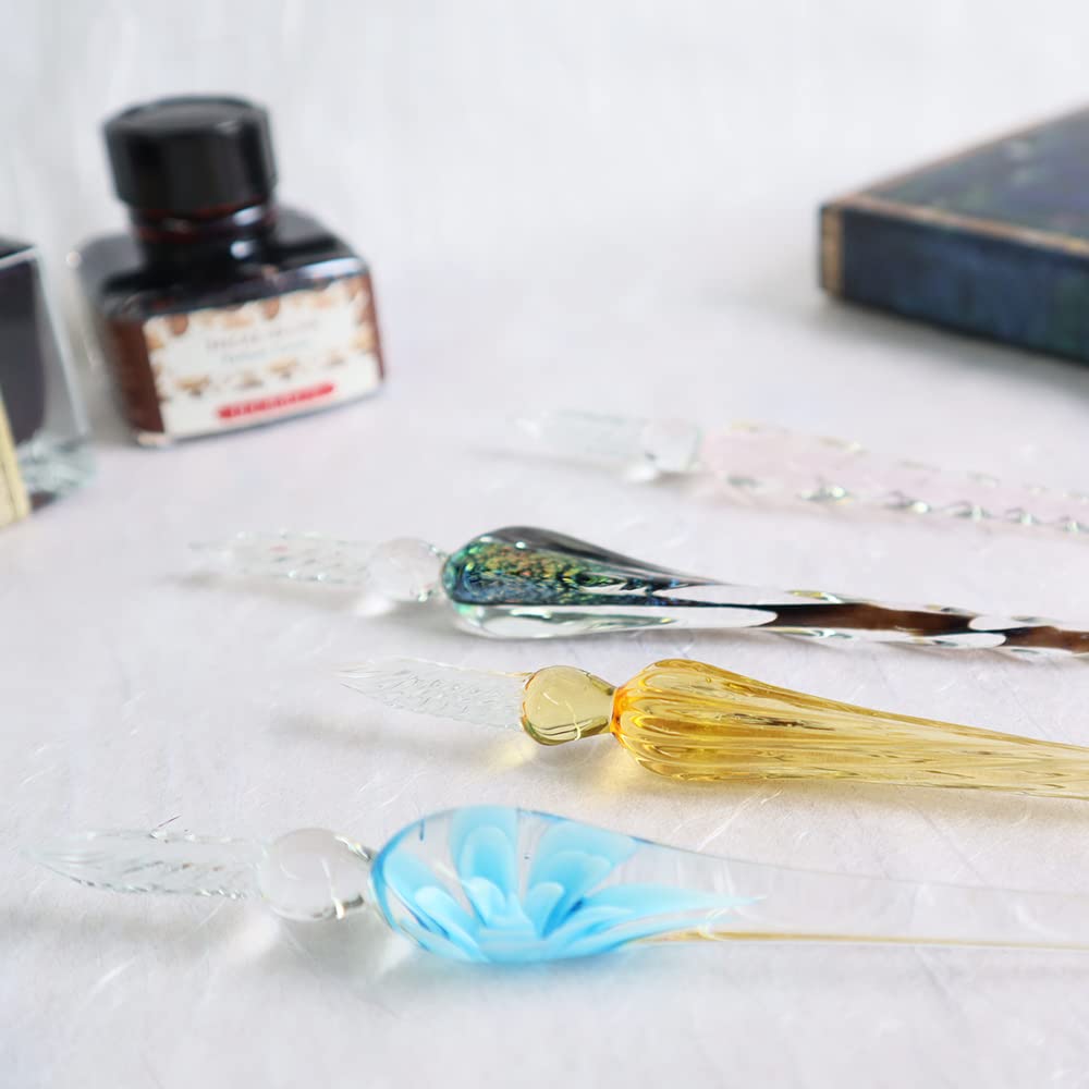 Kitera Glass Pen Peacock Stylish Letter Writing with dedicated presentation instruction and polishing [Comes box, manual, file] KGP-PC
