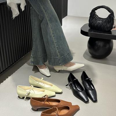 2025 новый нежный вечерний бриз мелкий вырез туфли Мэри Джейн женственность маленький квадратный носок толстый каблук одинарные туфли