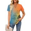 Women's Short Sleeve Casual V-neck Chest Pleated Printed Loose T-shirt Top
