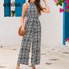 Summer Women's Hanging Neck Waisted Jumpsuit Bohemian Holiday Style Casual Wide Leg Pants