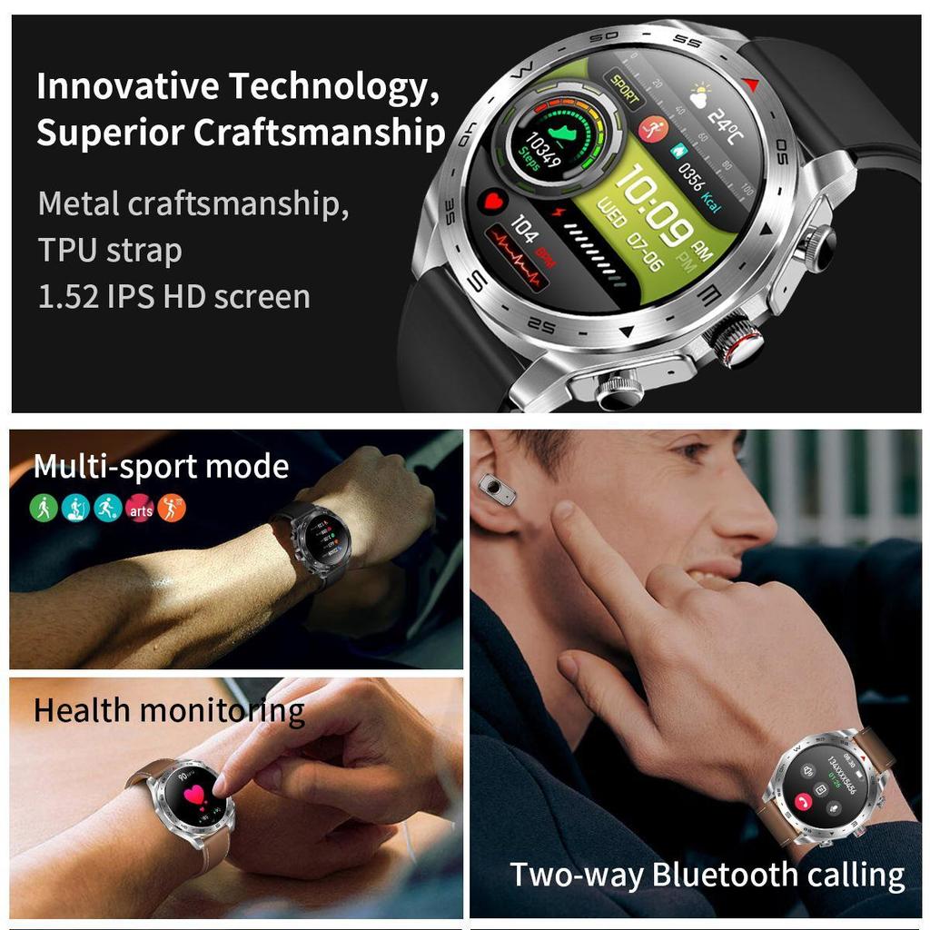 Умные часы с Bluetooth-наушниками TWS, 1,52-дюймовый IPS-экран, функция пробуждения, двойной вызов, голосовой помощник AI T95