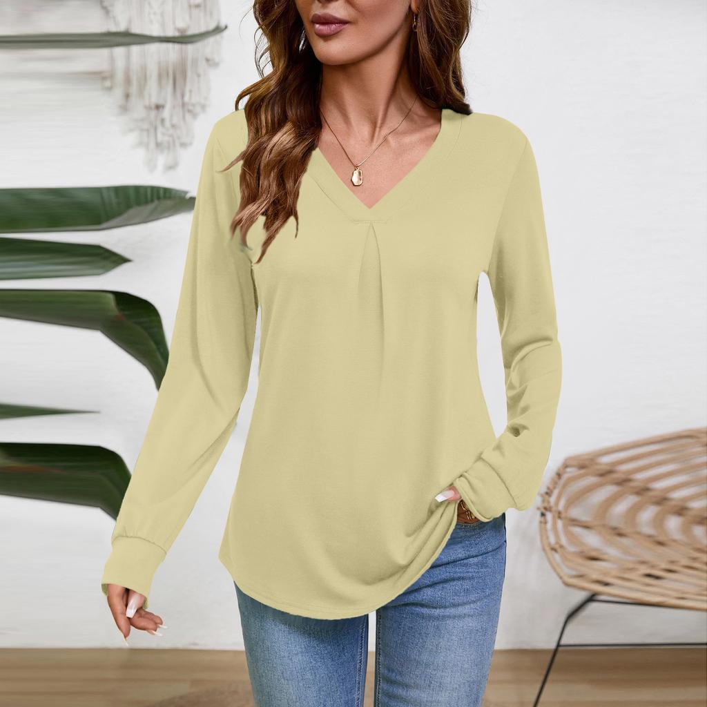 Женская блузка с длинным рукавом и V-образным вырезом, деловая повседневная туника, топ свободного кроя, рабочая рубашка