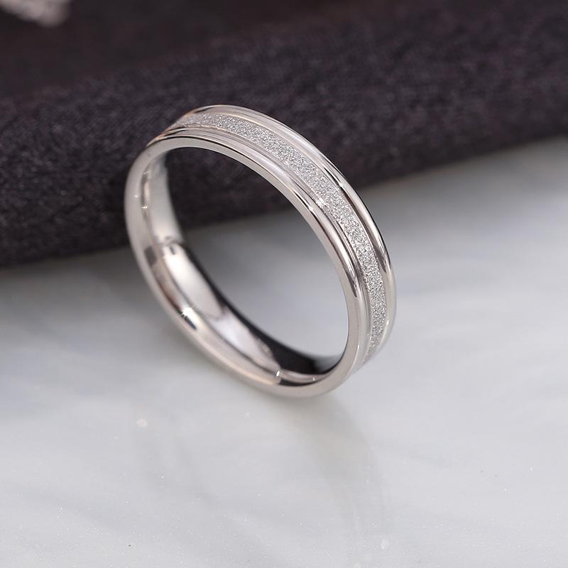 2019 Korean Chic Titanium Stainless Steel Sand Pressed Ring for Women