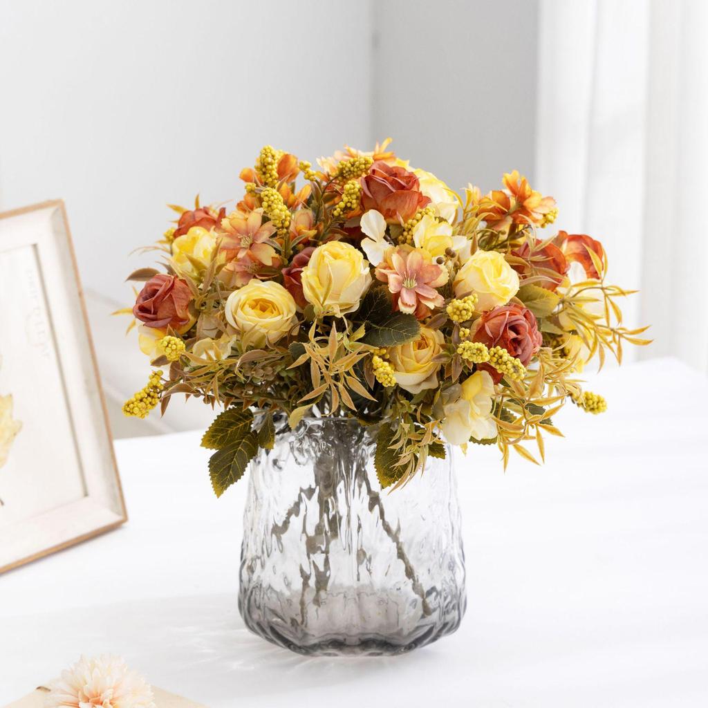 Букет из шелковых роз в осеннем стиле – искусственный цветочный декор для дома и гостиной