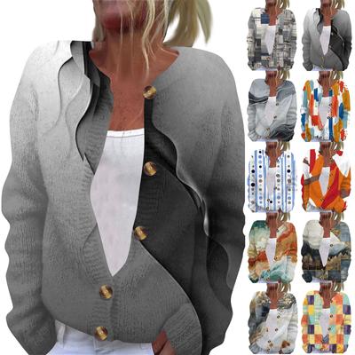 Женская мода повседневная куртка с длинным рукавом и принтом кардиган пальто