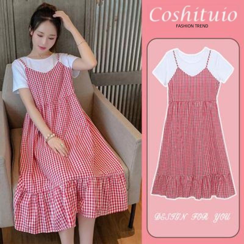 Летняя юбка для беременных из двух частей, длинная - до колена, большой размер