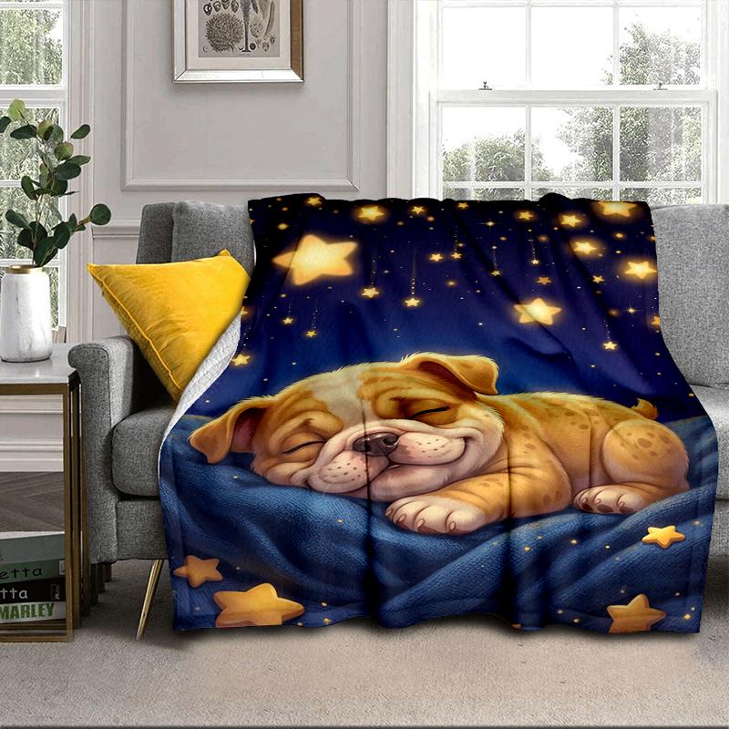 Cartoon Bulldog Stars Blanket Flannel Blanket Throw Blanket Sofa Cover Blanket Soft Premium Blanket Picnic Blanket Tv Blanket Gifts