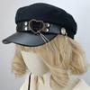 Popular Female Beret Hat Felt Octagonal Hat with Love-Heart Belt Y2K Women Hat Girls Gothic Hat Lolita-Style Cool Cap