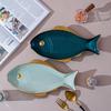 Керамическая тарелка для рыбы Пномпень Зеленый Креативная фарфоровая тарелка в форме рыбы Бытовая тарелка для салата, десерта Длинное блюдо Кухонная посуда