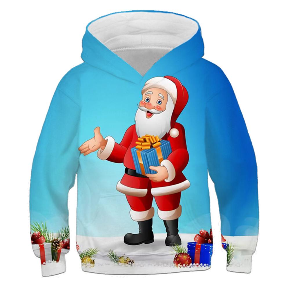 Children's Hoodie Cute Cartoon Christmas Tree Santa Claus Pattern Fun Kids Spring Autumn Hooded Coat Casual Long Sleeve Clothes