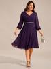 Ever-Pretty Women's Plus Size Elegant Midi Length Long Lantern Sleeves V-Neck Chiffon Wedding Guest Dresses