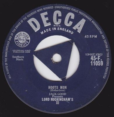 7-дюймовая пластинка LORD ROCKINGHAM'S XI - Hoots Mon 45F11059 Decca 1958 UK Рок Б/У