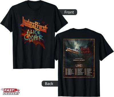 Двусторонняя футболка с датой североамериканского тура Judas Priest и Alice Cooper 2025