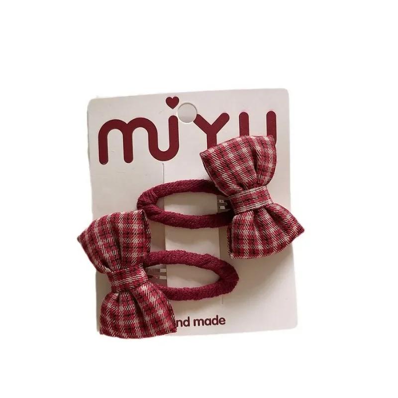 Милая детская заколка для волос для девочек, красный цвет, модный бант, пояс, заколка для волос для малышей, однотонные заколки в горошек, клетчатый стиль, аксессуары для волос