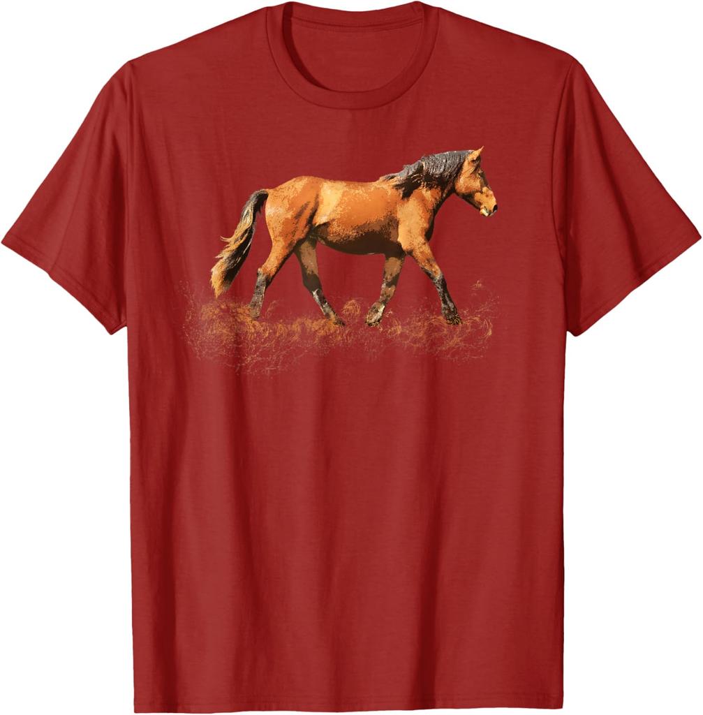 Earthy Brown Horse Silhouette Running Graphic T-Shirt Casual Cotton Short Sleeve Tee for Riders