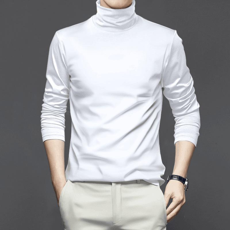Футболка с высоким воротом из мерсеризованного хлопка с жидким аммиаком, мужская антистатическая футболка с длинными рукавами, не раздражающая кожу внутренняя часть, средний воротник