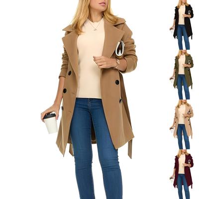 Женский повседневный и стильный однотонный свободный двубортный длинный тренч