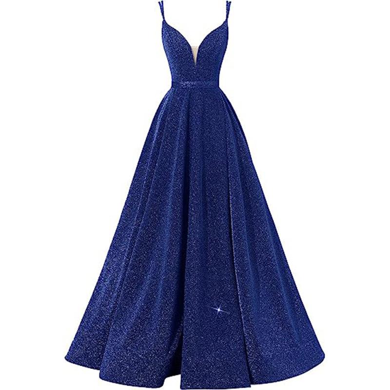 Evening dress new sleeveless off-the-shoulder sexy halter suspender deep V banquet reception evening dress women