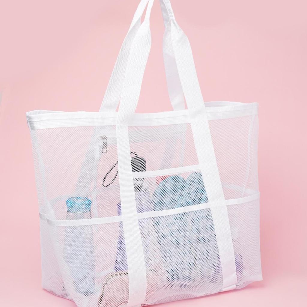 Beach Bag Large Capacity Toy Mesh Swim Bag Multi-Functional Travel Portable Shoulder Beach Bag Swimsuit Storage Bag