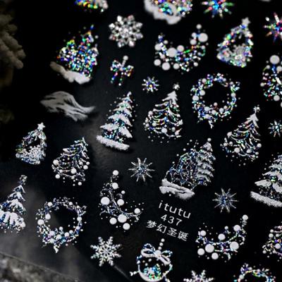 Рождественские тисненые наклейки для дизайна ногтей Мечтательный замок Рождественская елка Снежинка Самоклеящиеся маникюрные наклейки Украшение для ногтей