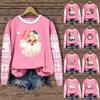 Ladies Fashion Casual Long Sleeve Christmas Santa Print Crew-Neck Hoodie Top