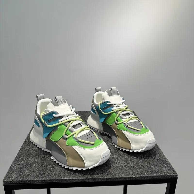 Модные дизайнерские массивные кроссовки с цветными блоками для мужчин, модные повседневные кожаные дышащие туфли на увеличенной платформе