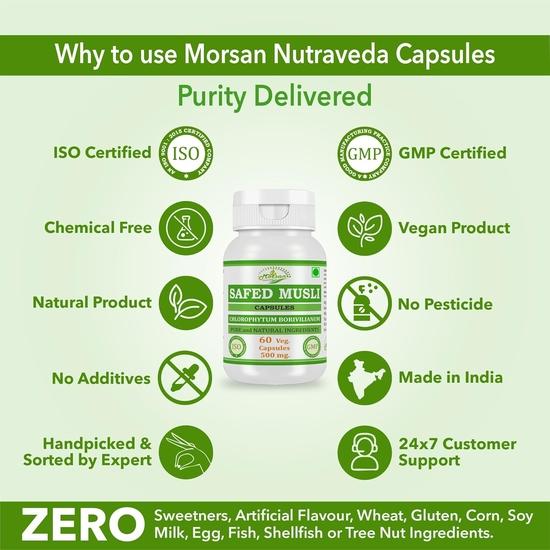 Morsan Nutraveda Safed Musli (Chlorophytum Arundinaceum) Extract Capsule | 60 X 500 Mg Veg Capsules | Enhances Immune Function (Pack of 2)